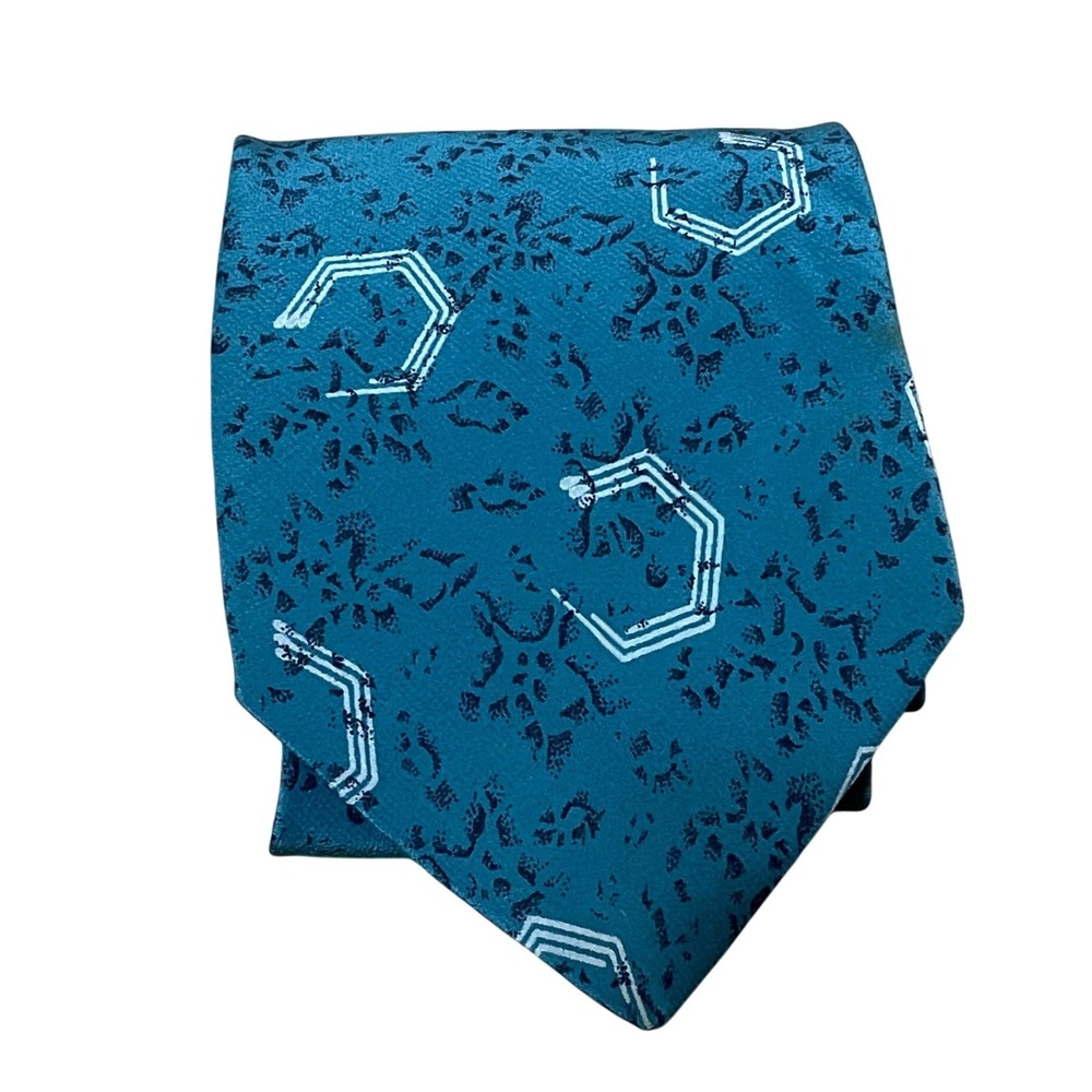VTG Carlo Palazzi Teal Geometric Hexagon Pattern Silk Necktie‎ Hand Made Italy